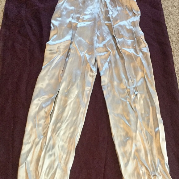 ⚜️ JOSIE NATORI Distressed Vintage SATIN High WAIST SILVER HAREM PANT Sz 24 - Picture 1 of 16